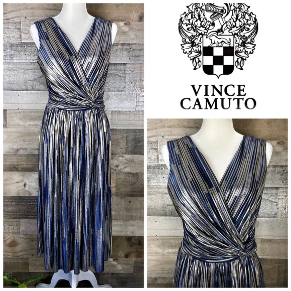 Vince Camuto Dresses & Skirts - Vince Camuto Metallic Dress Blue-Silver V-neck 10